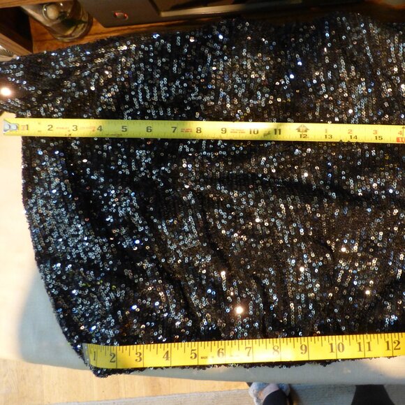 ENDLESS ROSE GOTH WEDDING HOLIDAY PARTY BLACK SILVER CROP SEQUIN BLOUSE TOP L - Picture 7 of 12